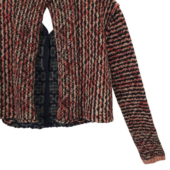 Free People Open Back Sweater Womens S Striped Snap Front Wool Blend Red Black - Picture 16 of 16